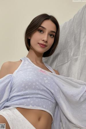 A young woman in a plaid shirt is posing for the camera.