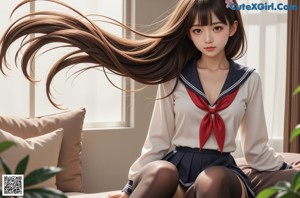 a sexy asian woman in a school uniform posing for the camera