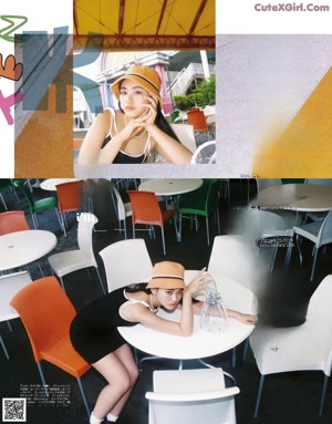 A collage of photos of a woman eating a tomato.