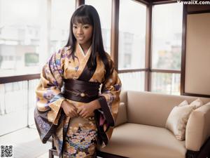 A woman in a kimono posing for the camera.