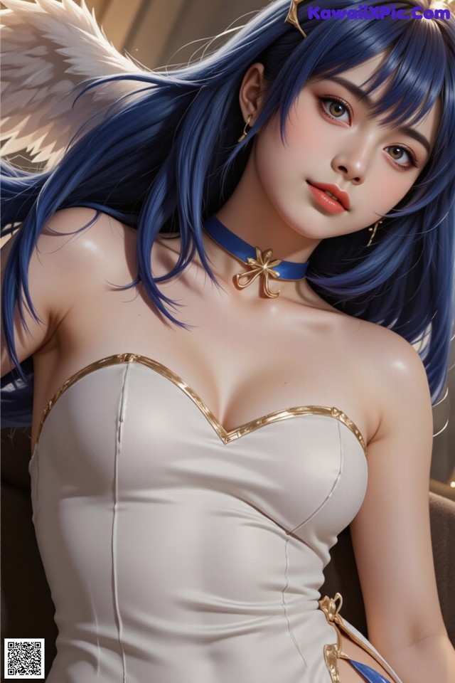 Hentai - Captivating Grace of the Cosmic Maiden Set.1 20250124 Part 11 No.4bc7ee A woman with blue hair wearing a white dress.