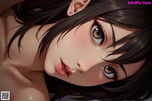 A woman with long black hair leaning against a wall.